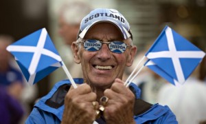 Former Black Watch soldier John McCutcheon at a yes rally. ‘Geoff Hoon’s decision to announce the effective abolition of the Black Watch while the unit was fighting in Iraq went down like a lead balloon.' Photograph: Robert Perry/EPA